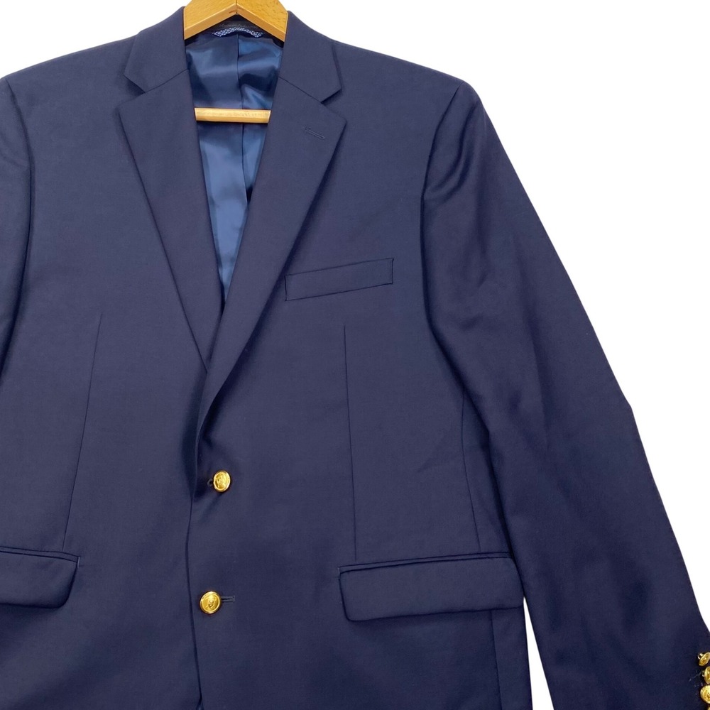Lauren Ralph Lauren Blazer Mens 44R Navy Blue Gold Crest Button Wool Blend Y2K